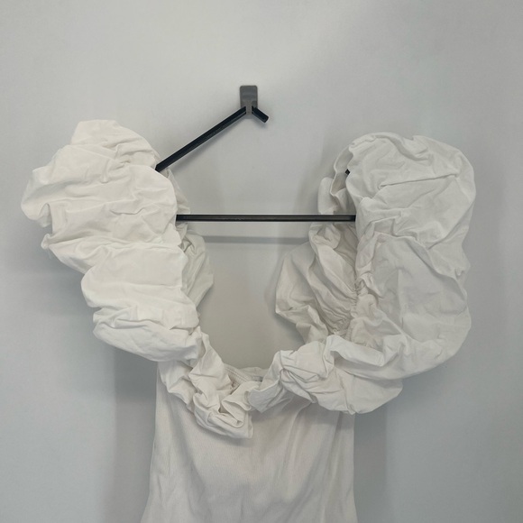 Zara Puffy Exaggerated Ruffled Neck Versatile Off Shoulder Ribbed Knit Bodysuit - Picture 7 of 8